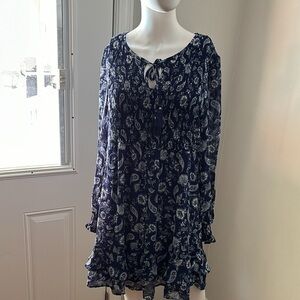 Long Sleeve Midi Blue and White Dress Size L